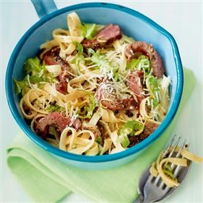 Tagliatelle with peppered steak and lemon cream sauce
