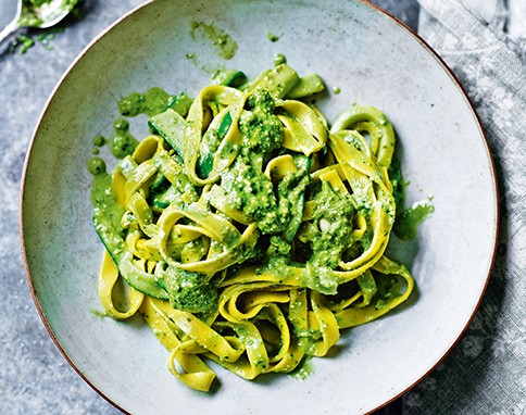 Tagliatelle with pesto and courgettes