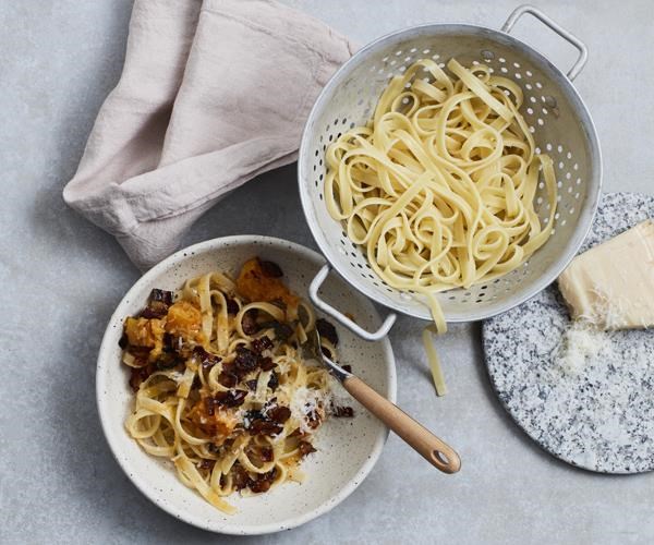 Tagliatelle with pumpkin, pancetta, chilli and sage