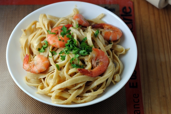 Tagliatelle with shrimp and Champagne butter sauce