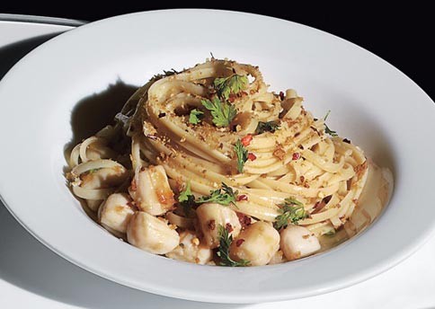 Taglierini with bay scallops and Meyer lemon