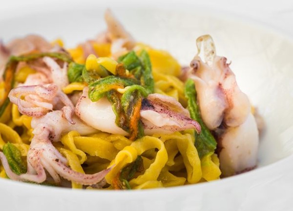 Tagliolini with squid and courgette flowers