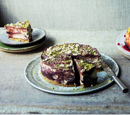 Tahina, chocolate & pistachio cheesecake