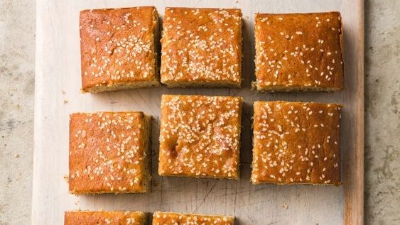 Tahini-banana snack cake