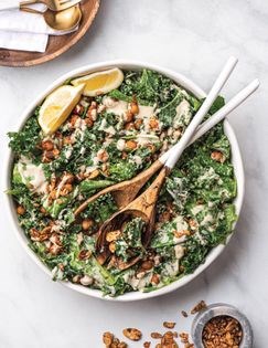 Tahini Caesar with quick smoked chickpeas & bacon-ish bits