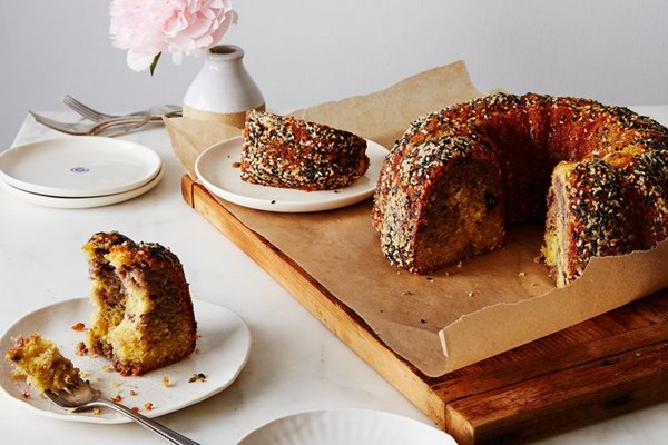 Tahini cake with blueberry swirl
