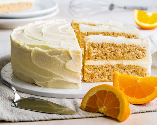 Tahini cake with orange buttercream frosting
