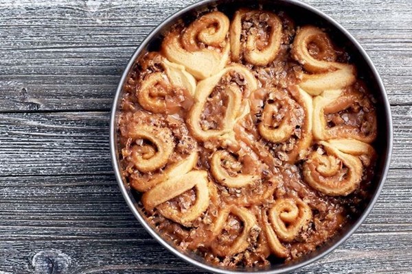 Tahini caramel pecan rolls