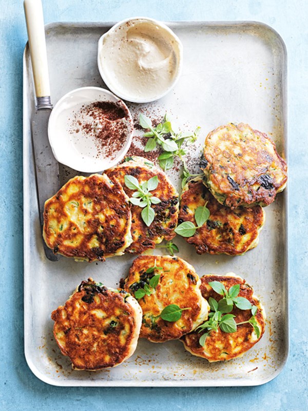 Tahini, chickpea and spinach fritters