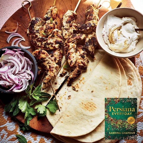 Tahini, citrus, chicken kebabs