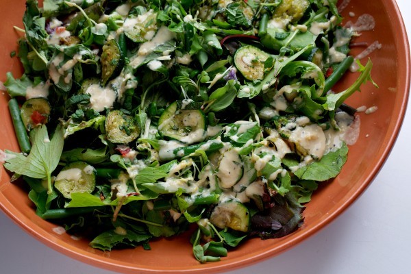 Tahini-dressed zucchini and green bean salad