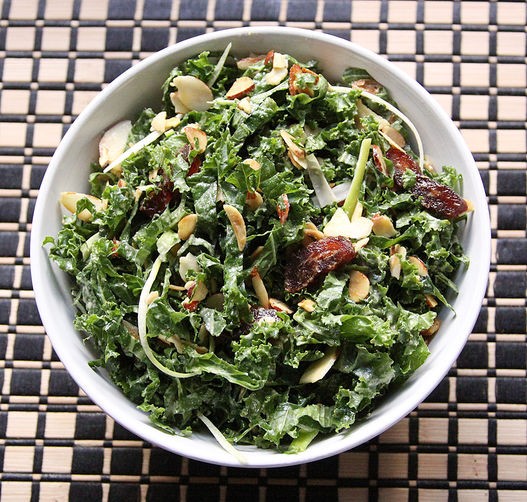 Tahini kale salad with dates and almonds