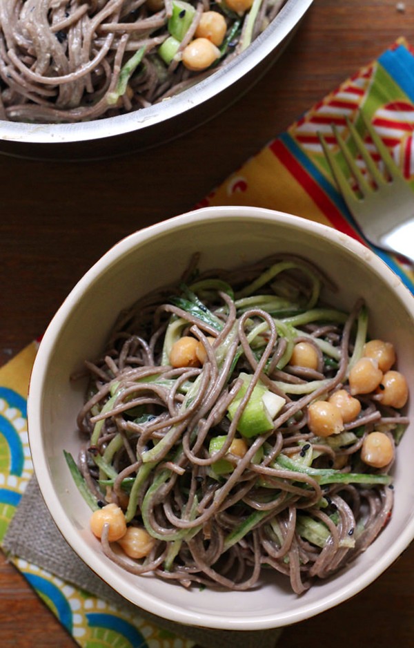 Tahini miso and cucumber soba noodles