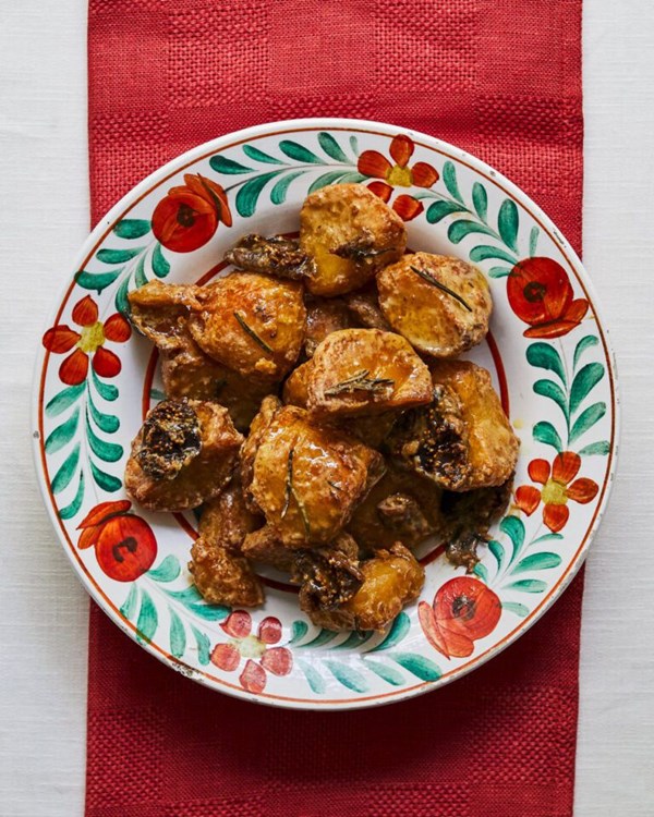 Tahini roast potatoes with chestnuts and figs 