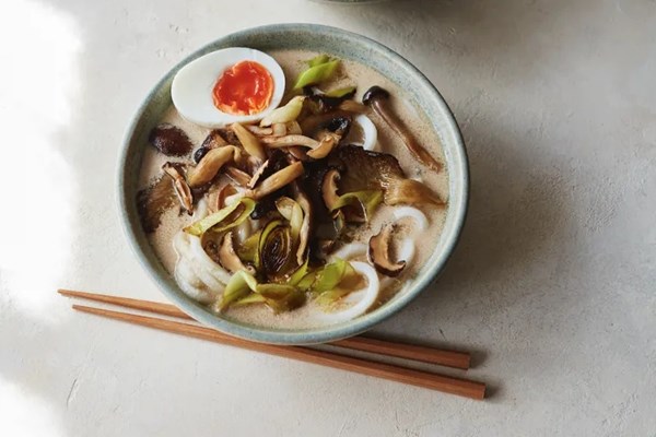 Tahini tantanmen ramen with crispy shiitakes