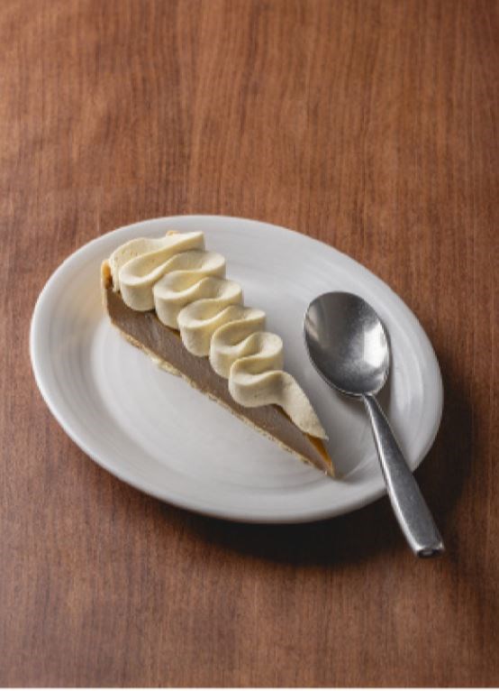 Tahini tart with apple butterscotch and cherry mahlep