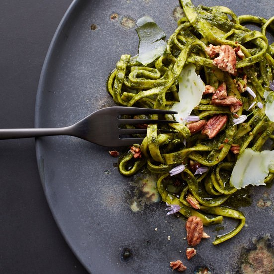 Tajarin with grilled kale pesto