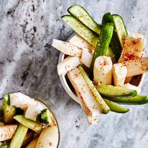 Tajín-seasoned vegetable spears