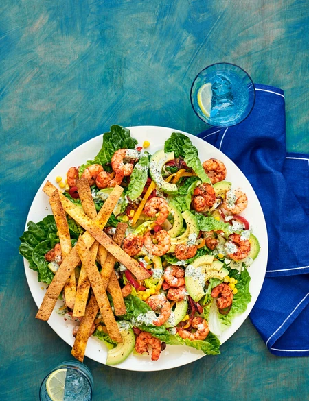 Tajin shrimp fajita salad