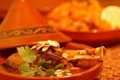 Tajine of lambshanks, prunes, and almonds