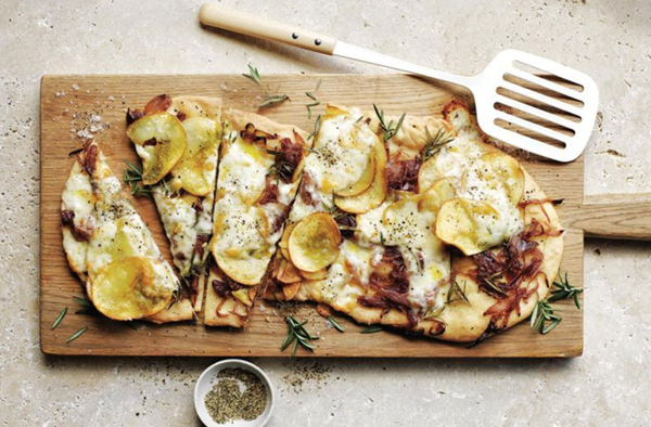 Taleggio pizza with onion, potato and rosemary