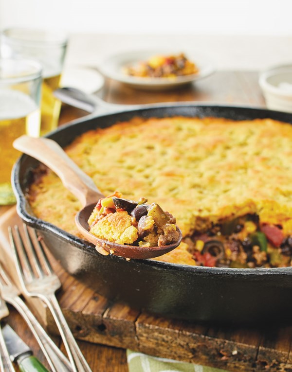 Tamale pie with cornbread topping