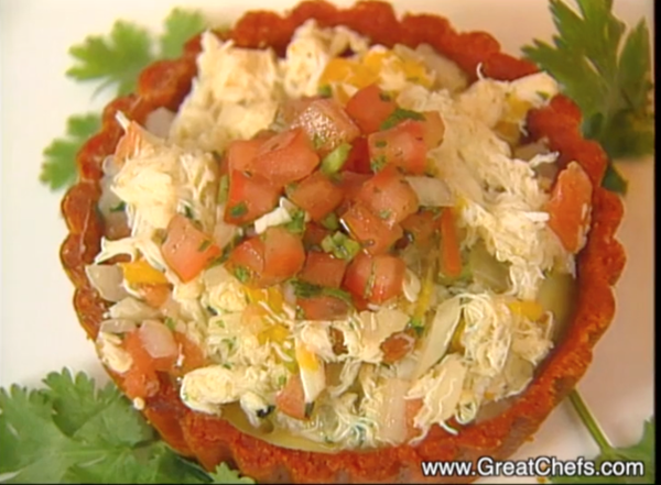 Tamale tart with roast garlic custard and Gulf crabmeat