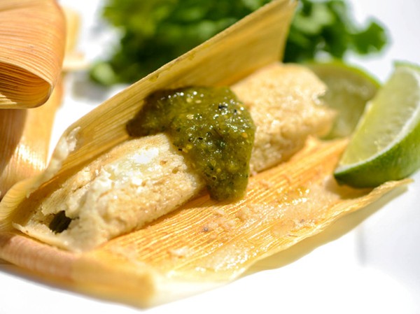 Tamales with rajas and Oaxacan cheese