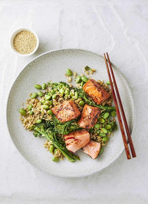 Tamari glazed salmon on brown rice
