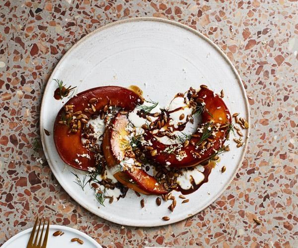 Tamari-roasted pumpkin, sunflower and horseradish