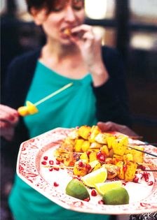 Tamarind and molasses-glazed fruit kebabs