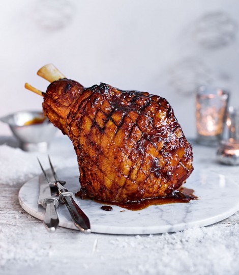 Tamarind and pomegranate caramel-glazed ham