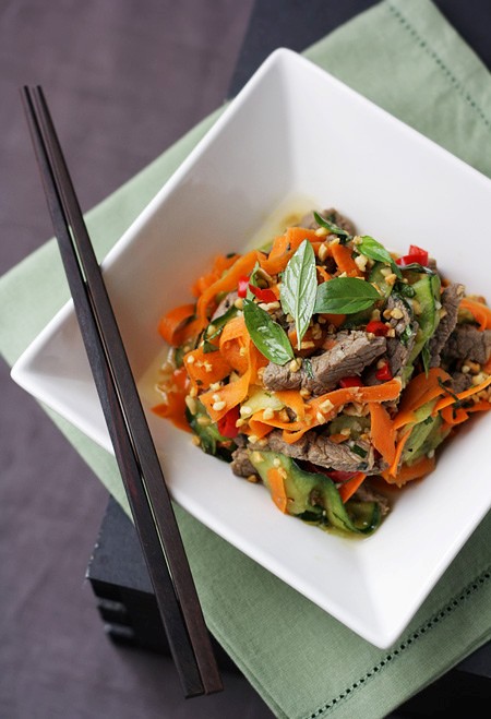 Tamarind beef and cucumber salad (Bò thấu me dưa leo)
