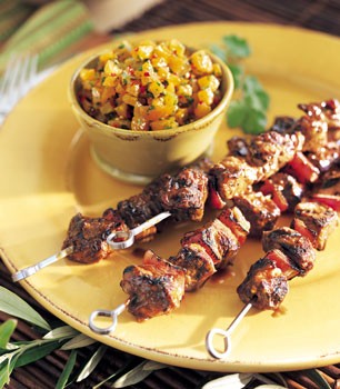 Tamarind-glazed lamb skewers with dried-apricot relish