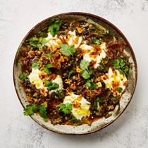 Tamarind greens and mung beans with turmeric oil