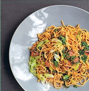 Tamarind tempeh with sesame noodles and shredded greens