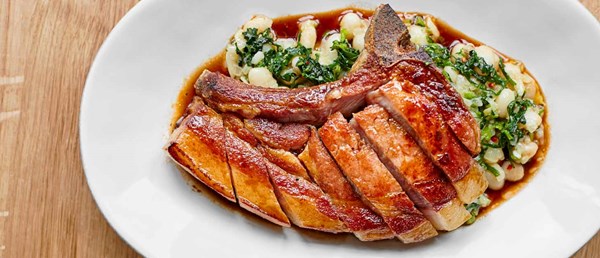 Tamworth chop, white beans and turnip tops
