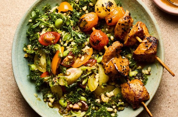 Tandoori chicken & tomato kebabs with grain salad