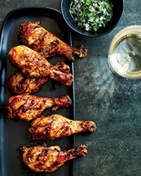 Tandoori chicken drumsticks with cilantro-shallot relish