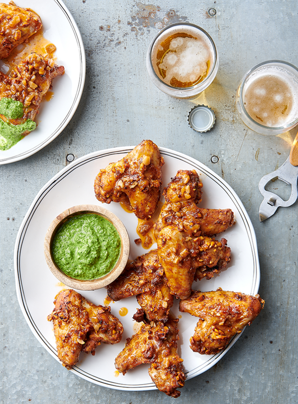 Tandoori chicken wings with fresh herb and ginger relish