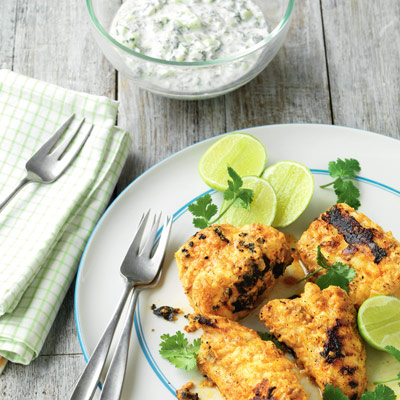 Tandoori fish with cucumber raita