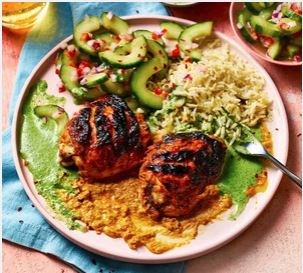 Tandoori-ish chicken with lime-pickled cucumber