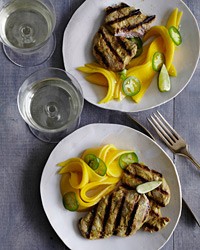 Tandoori pork with gingered mango salad