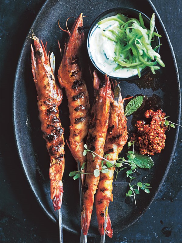 Tandoori prawn skewers
