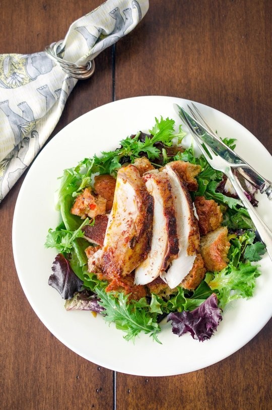 Tandoori roast chicken with masala bread salad