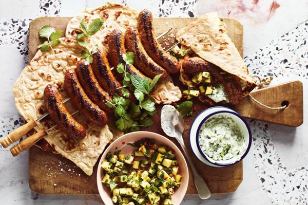 Tandoori sausages with pineapple and chilli salad