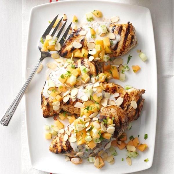 Tandoori-style chicken with cucumber melon relish