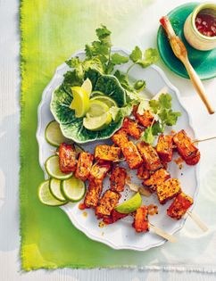 Tandoori tofu kebabs with mango & lime glaze