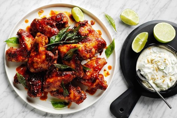 Tandoori wings with raita and mango chutney