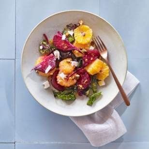 Tangerine & roasted beet salad with feta & pistachios